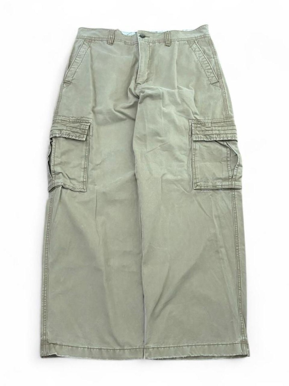 Y2K VTG Old Navy Beige Khaki Cargo Pants 90s Distressed Baggy 34x30 Wide Leg USA